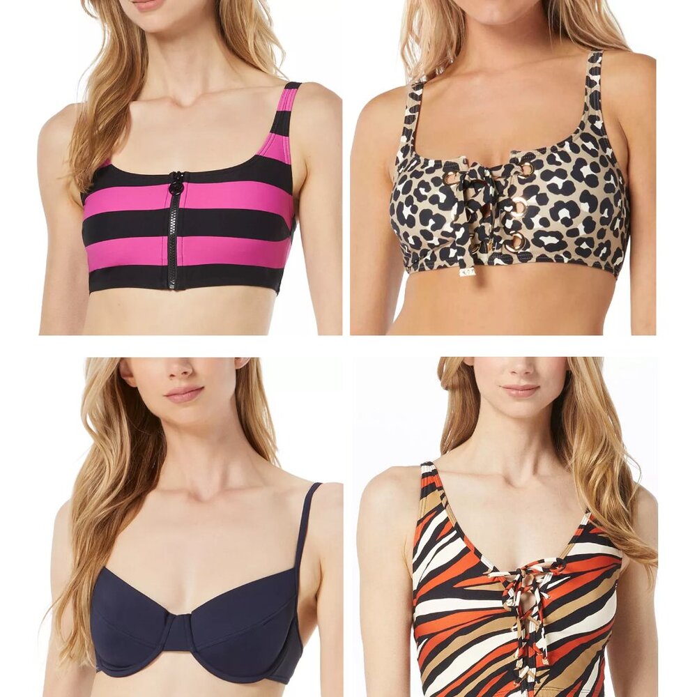 NWT Michael Kors Women's Bikini Lace Up Zip Front Tops Size XS-L $100 12HL858